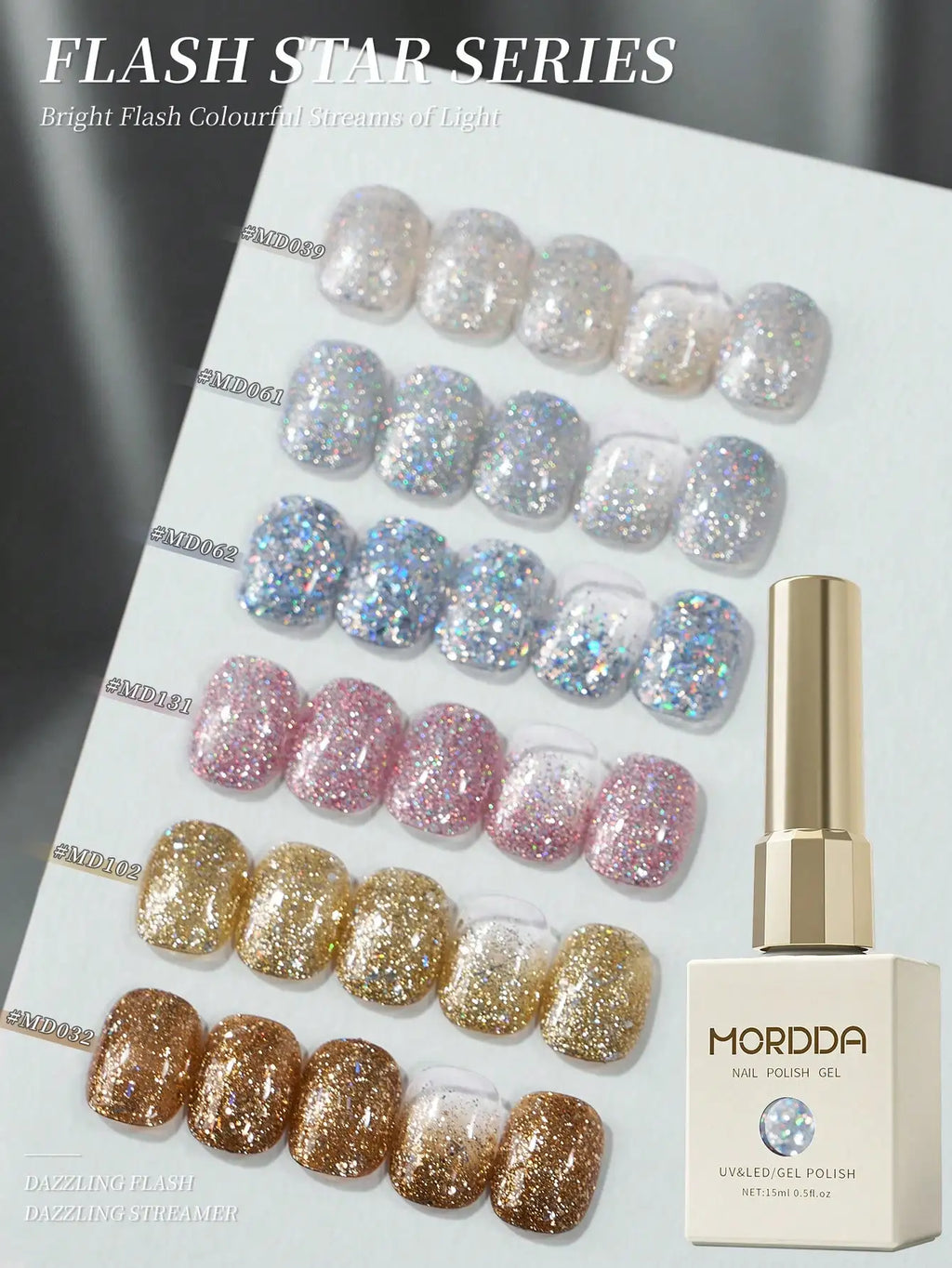 6PCS Holographic Glitter Gel Polish – 15ml, Sparkling, Peelable, UV/LED, DIY Home Use