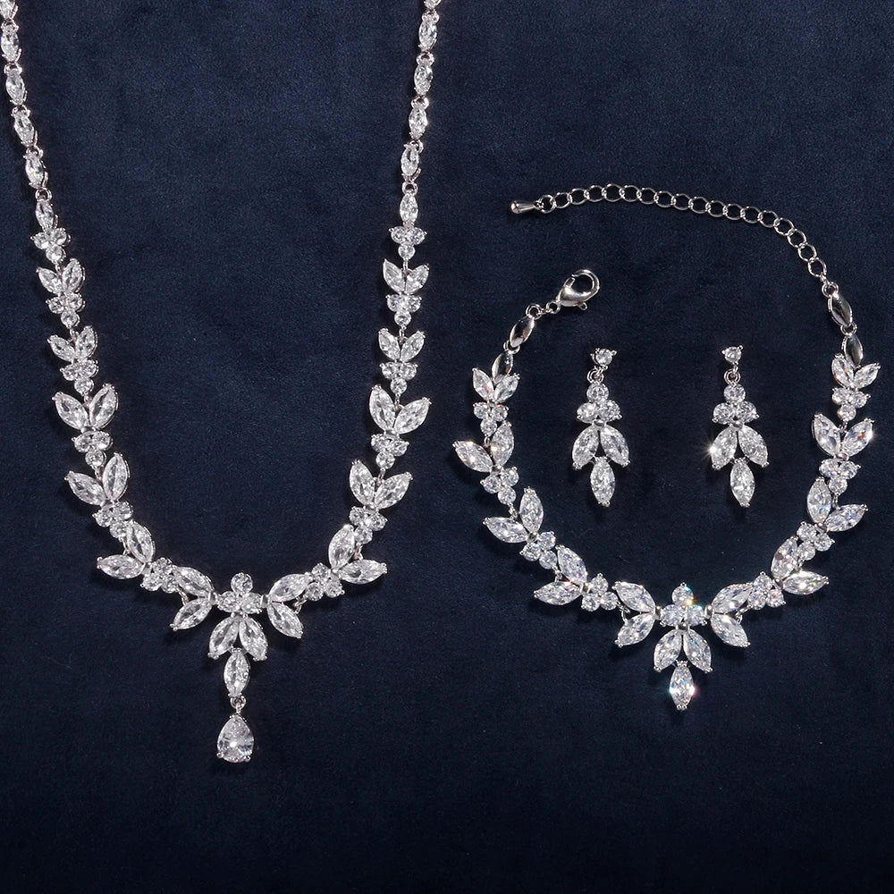 ZAKOL Luxury Cubic Zirconia Earrings & Necklace Set