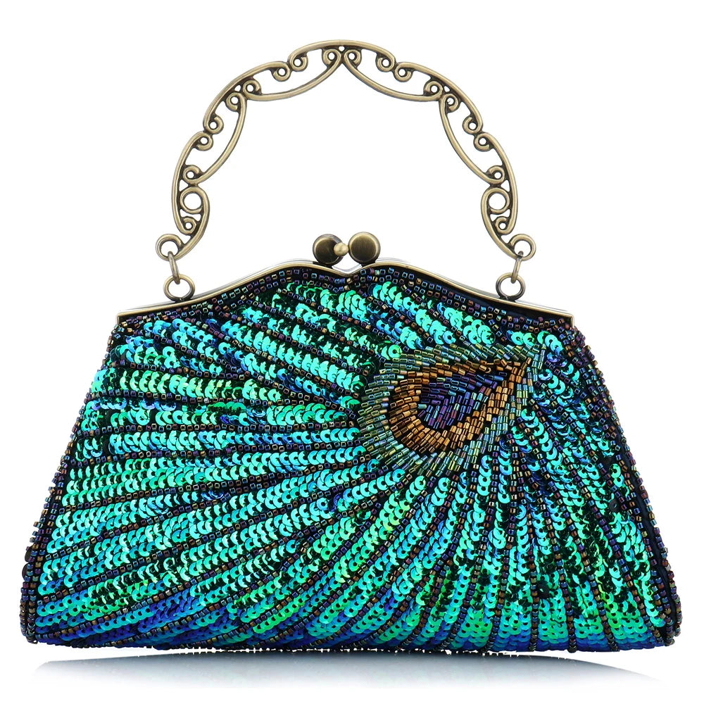 Sequin Peacock Clutch – Luxury Women’s Evening & Party Handbag