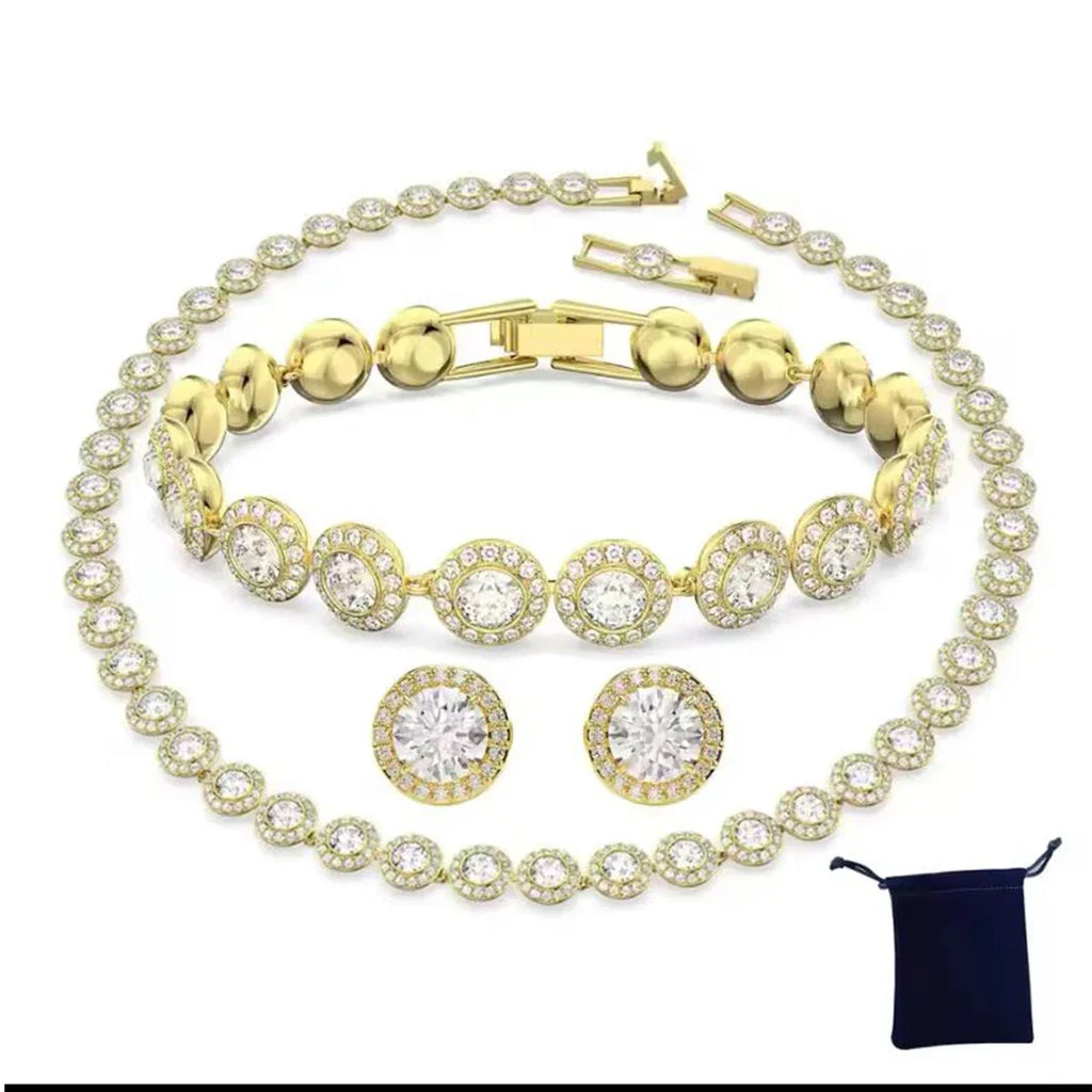 Women's Classic Diamond Round Crystal Necklace Set – S925 Silver