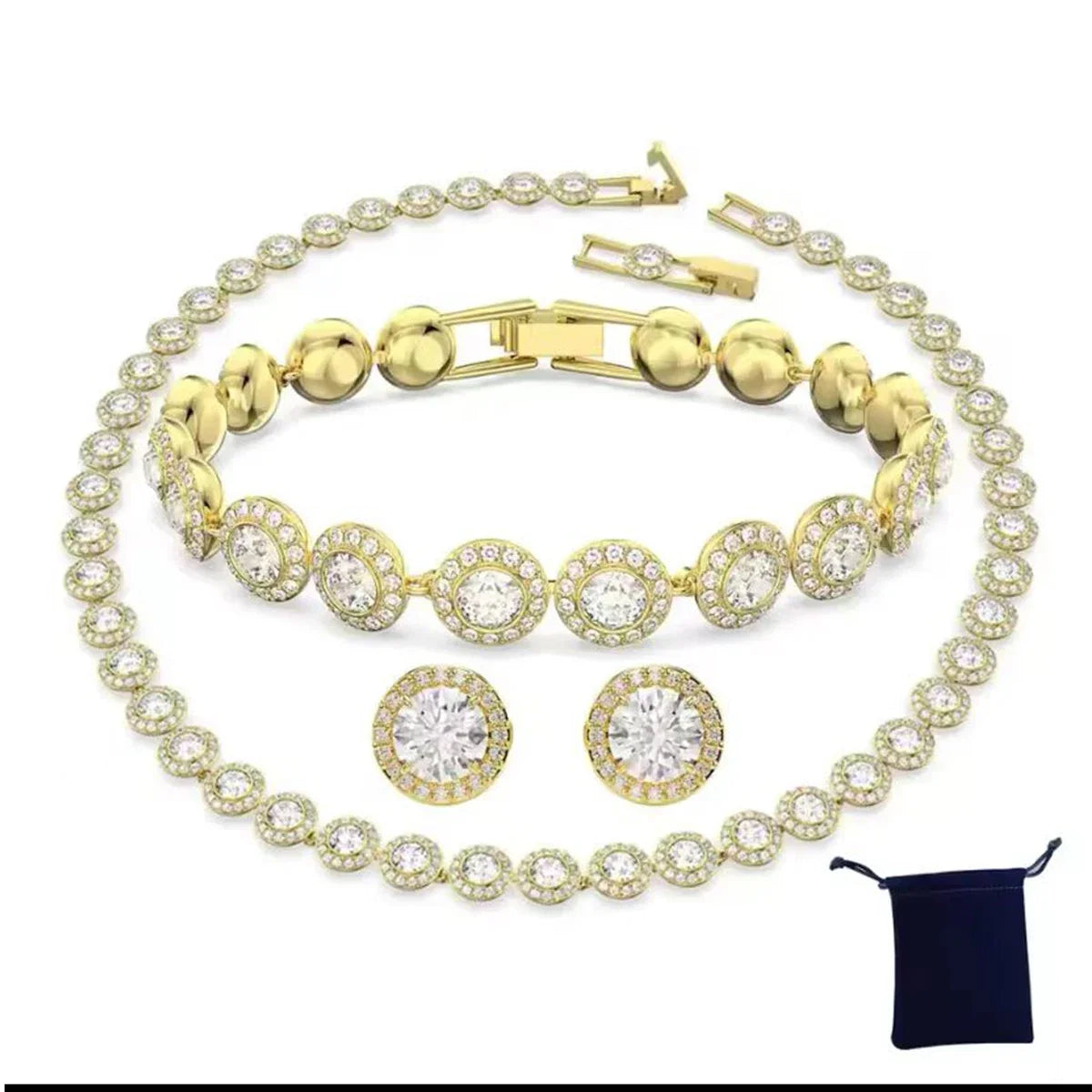 Women's Classic Diamond Round Crystal Necklace Set – S925 Silver