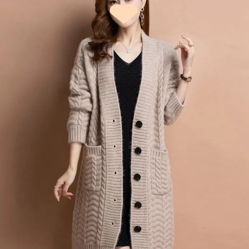 🧥 Loose Knitted Cardigan – Style Décontracté d’Automne Hivernal