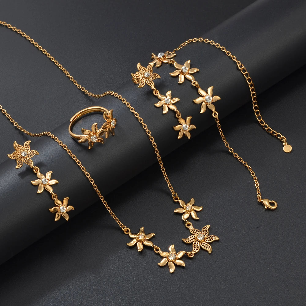 Anniyo African Flower Jewelry Set – Necklace, Earrings, Bracelet & Rings for Women