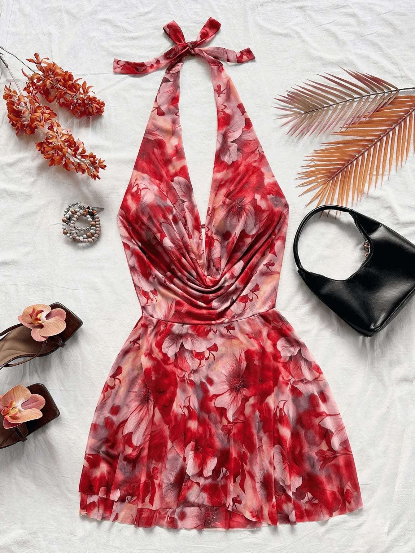 2026 French Printed Summer Dress – Short, Slimming Vacation Style