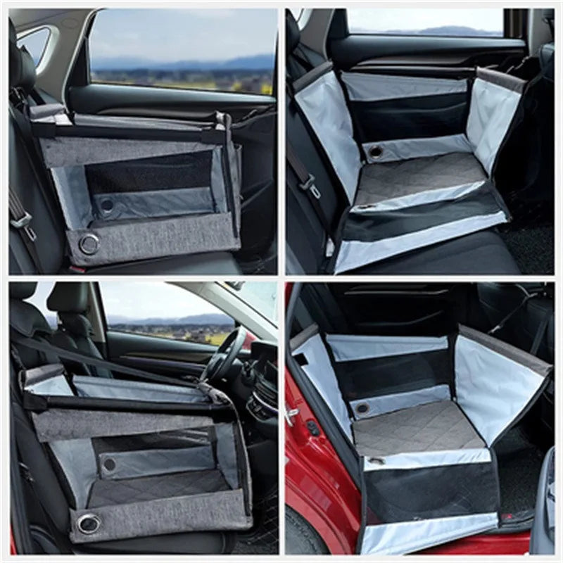 Portable Dog Car Seat – Foldable Travel Bed, Waterproof, Safety Mesh, for Puppies & Cats