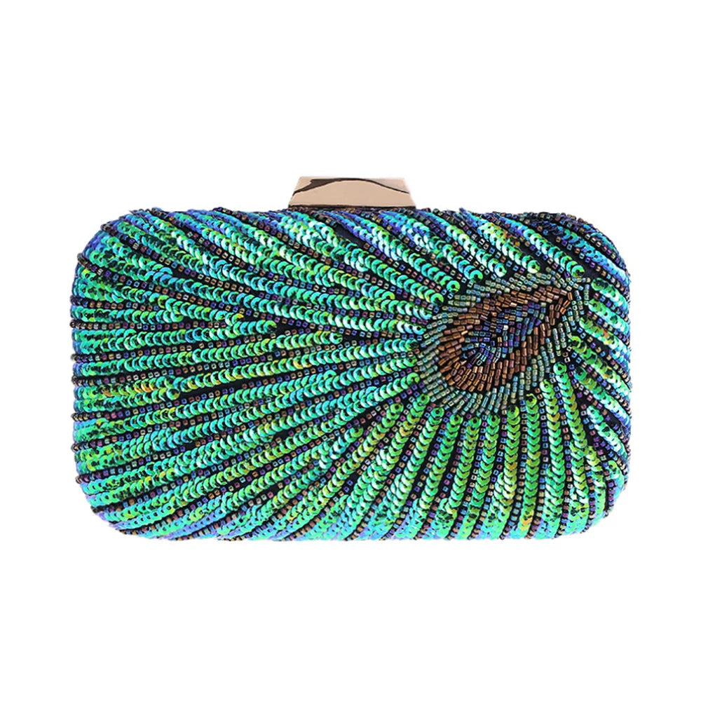 Sequin Peacock Clutch – Luxury Women’s Evening & Party Handbag