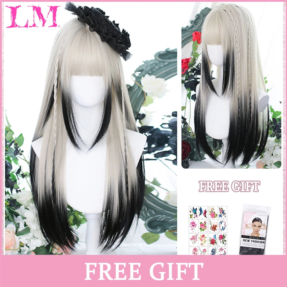 LM Cosplay Wig – 24" Long, Straight Pink, Bangs, Heat-Resistant