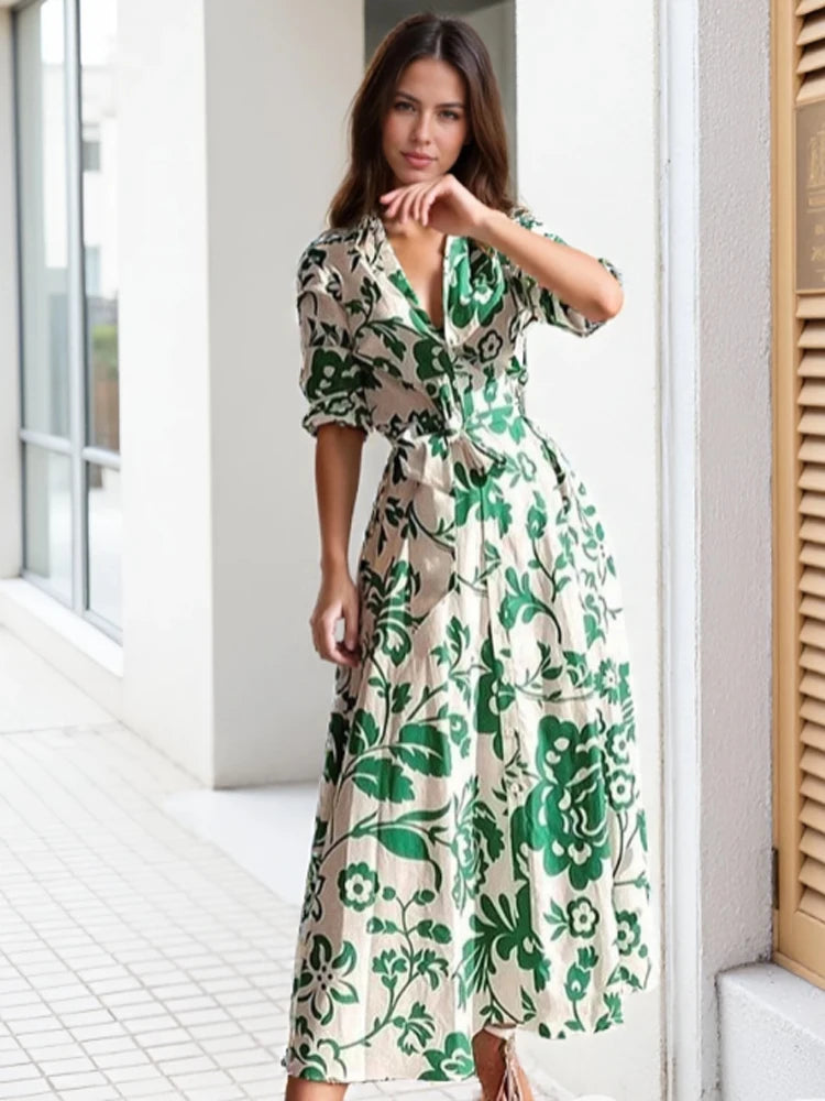 Autumn Women's Printed Lapel Shirt Dress