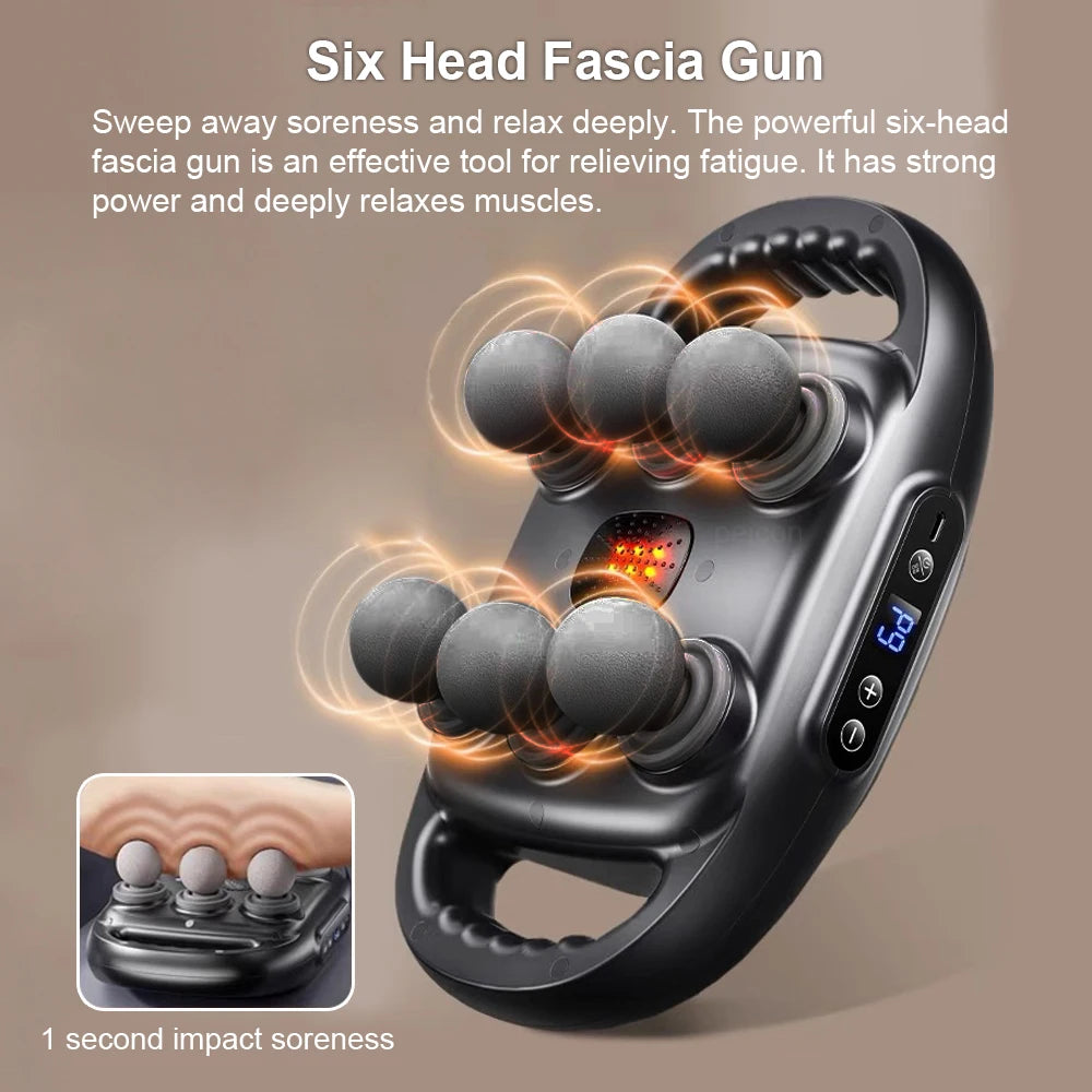 Fascia Gun Muscle Massager – High Frequency, Six-Head, Back & Shoulder, Professional Body Massage Gun
