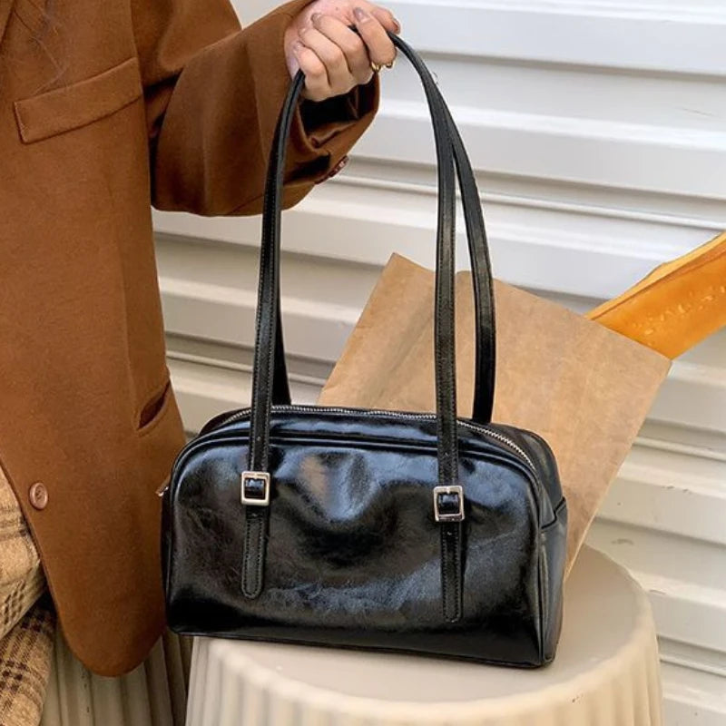 Glossy PU Shoulder Bag – Fashionable Versatile Handbag for Women