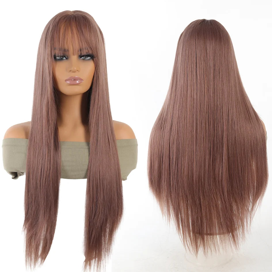 Synthetic Wig – Long Straight & Curly Hair, Bangs, Ponytail, Braids, Halloween/Christmas Gift