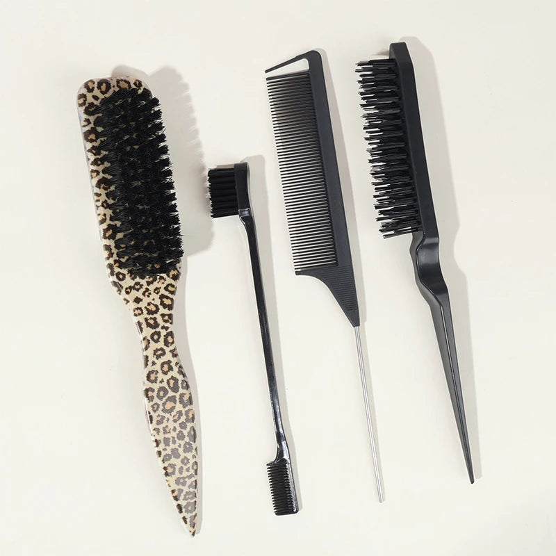 Boar Bristle Hair Brush – Slick Back, Ponytail & Bun, Edge Control, Backcombing & Teasing