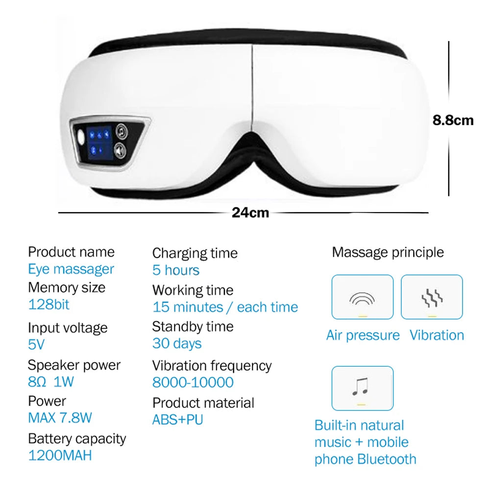 Smart Vibration Eye Massager – Airbag Compress, Bluetooth Music, Eye Relaxation & Fatigue Relief Sleeping Mask
