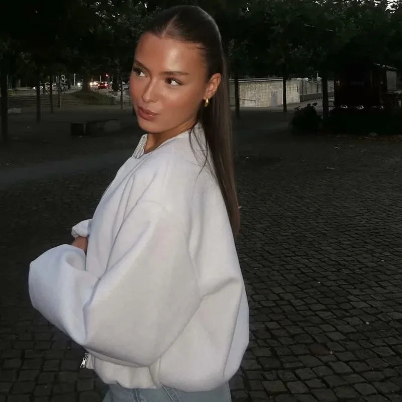 HXAO Veste Bomber Femme – Courte, Zippée, Fausses Laine, Automne/Hiver