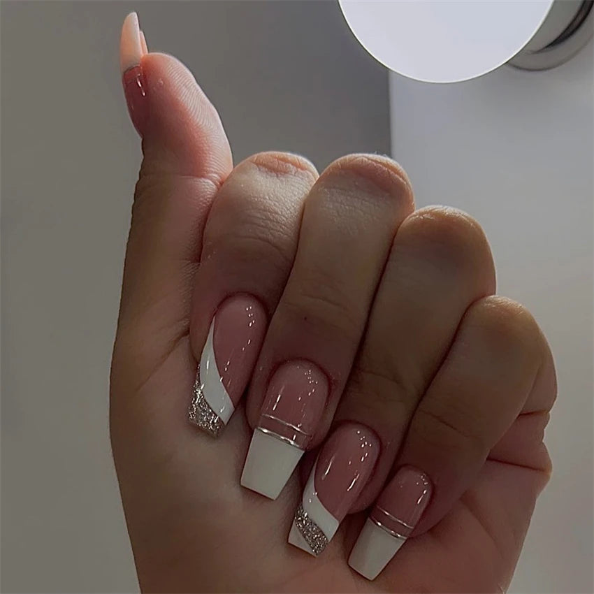24pcs Wine Red Glitter Gradient Press-On Nails
