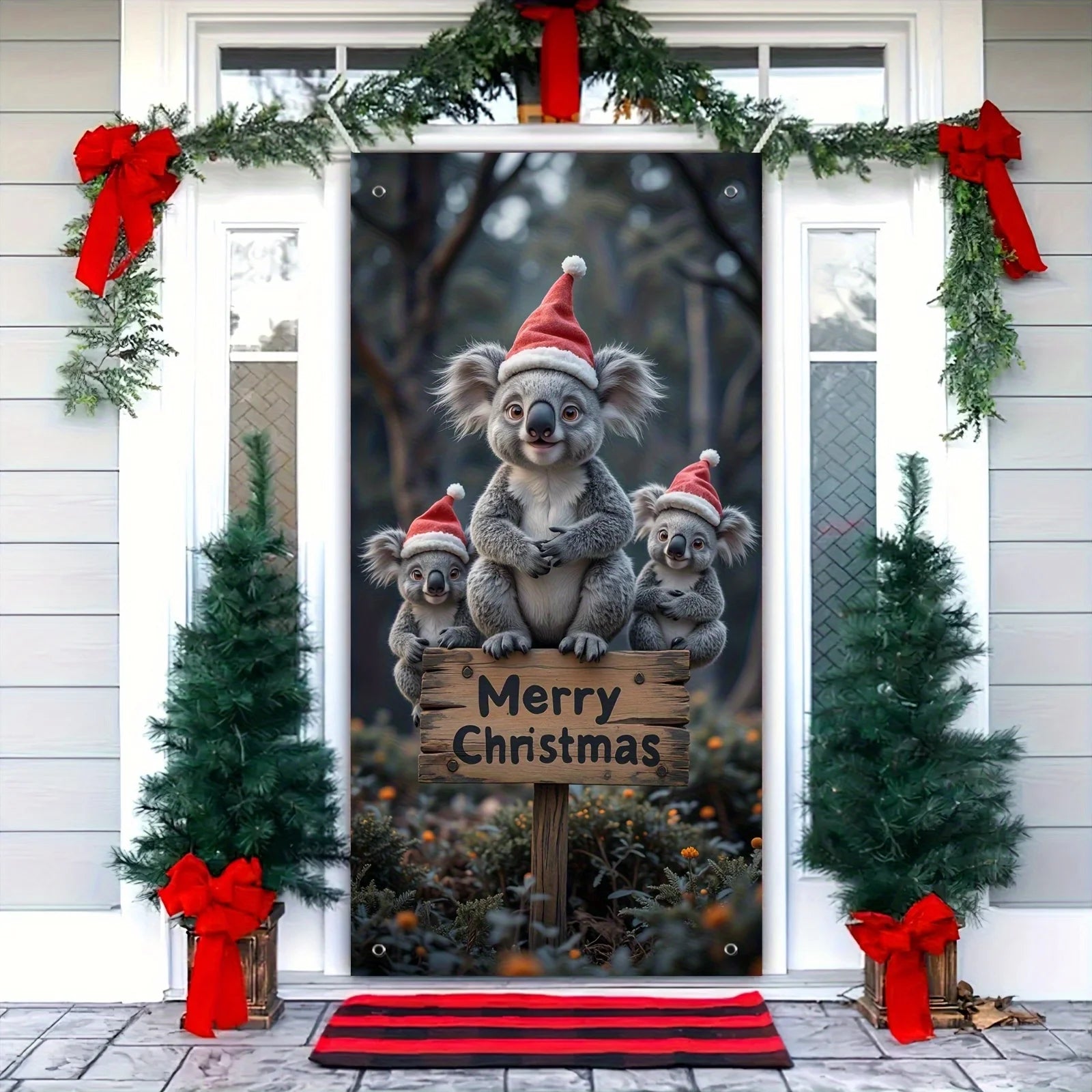 🧸 Festive Koala Christmas Door Banner – Rideau de Noël Joyeux