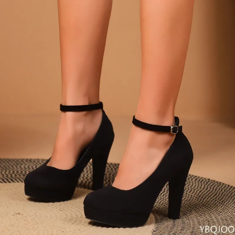 Women’s Suede Thick Heel Platform High Heels – Waterproof Party Shoes