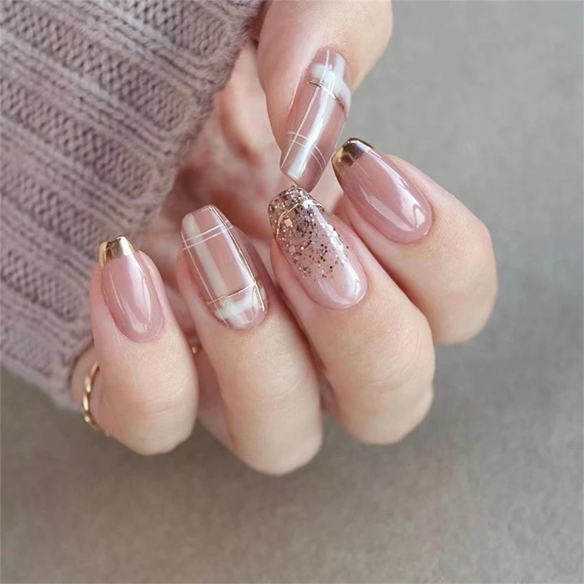 24pcs Wine Red Glitter Gradient Press-On Nails