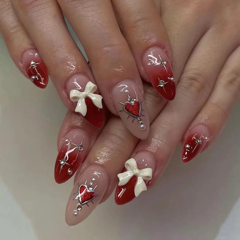 Medium Acrylic Almond Fake Nails – Removable Press-On, French Style, Europe/USA Design