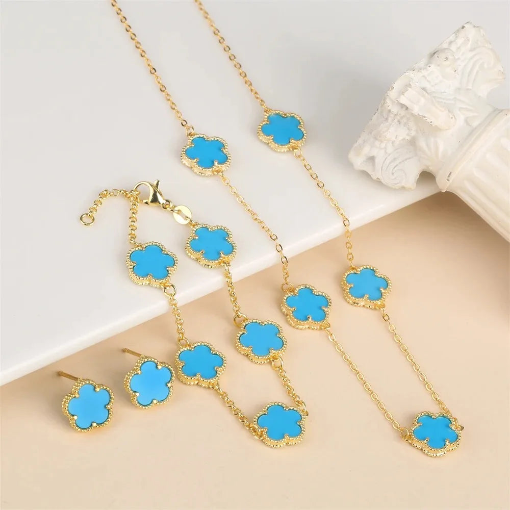 Five-Leaf Flower Jewelry Set – Bracelet & Necklace for Women