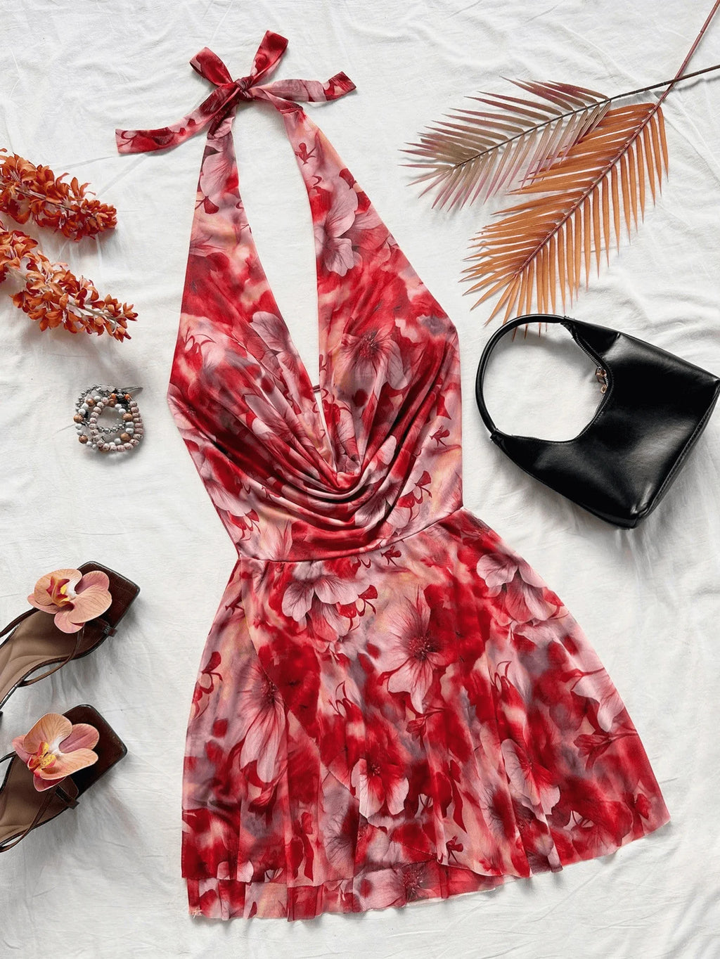 2026 French Printed Summer Dress – Short, Slimming Vacation Style