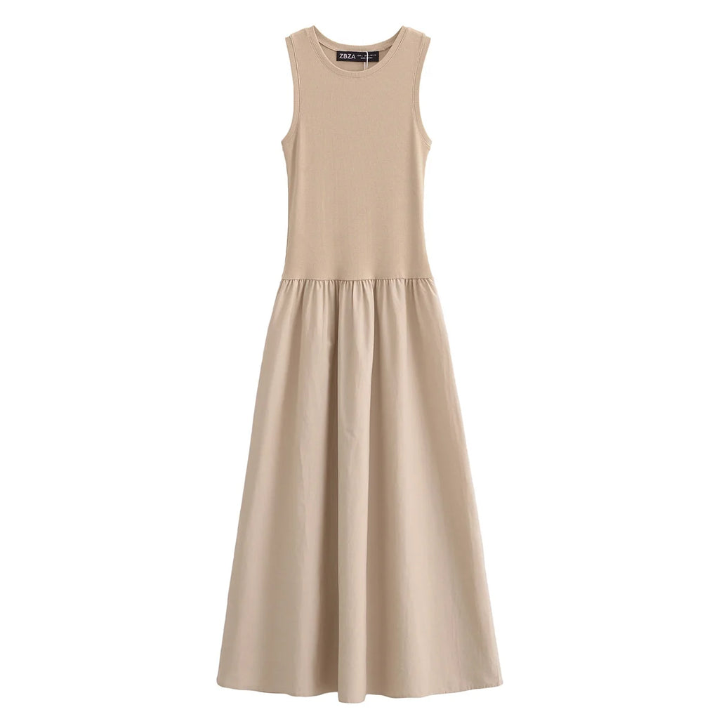 HXAO Women’s Black Sleeveless O-Neck Slim Dress