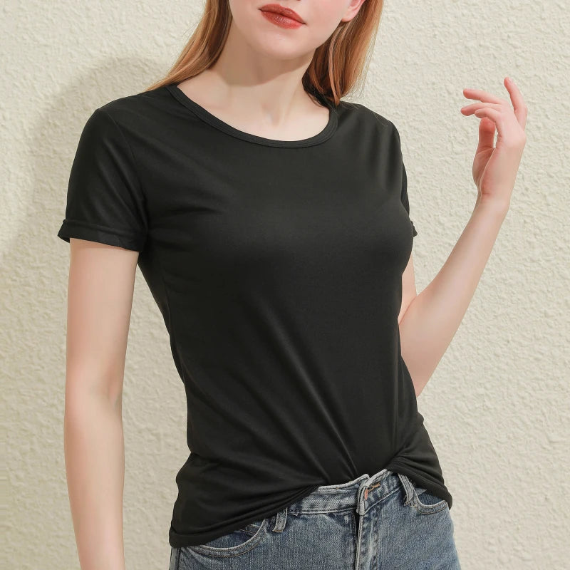 Women’s Summer Short Sleeve Round Neck T-Shirt – Casual Solid Color Top