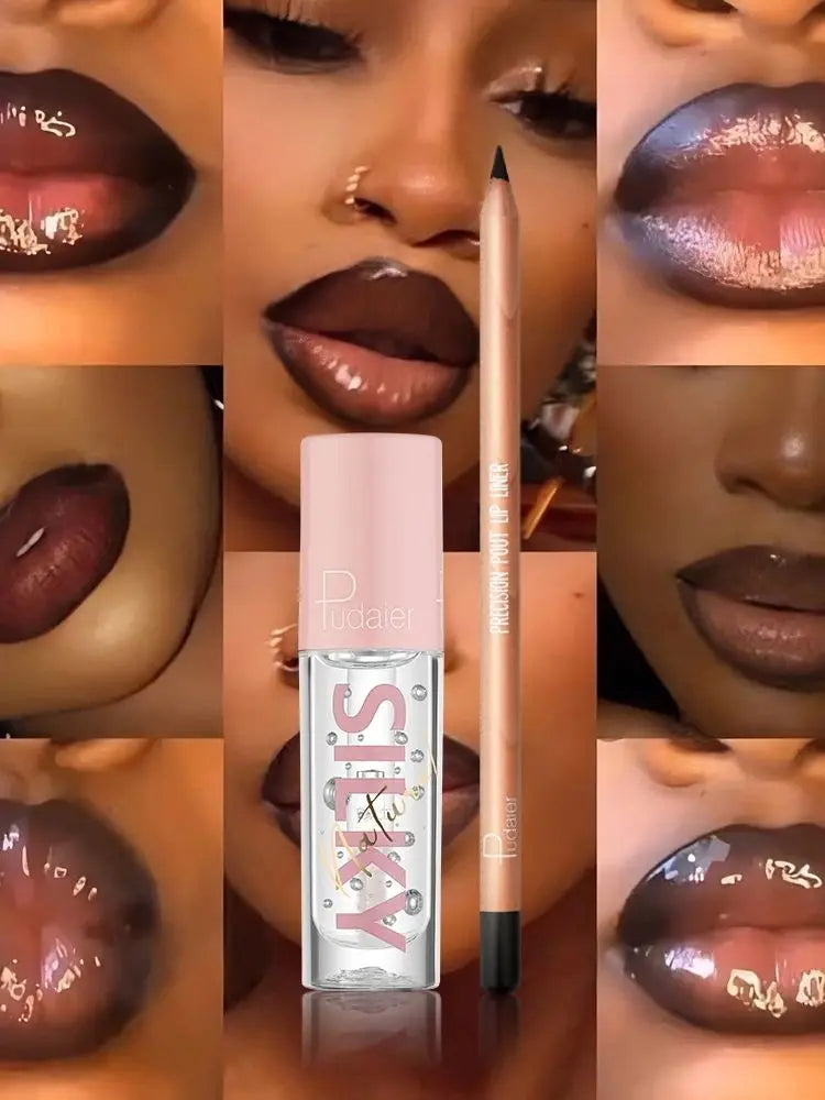 Black Lip Liner & Clear Lip Gloss – Waterproof, Long-Lasting, Sexy Look