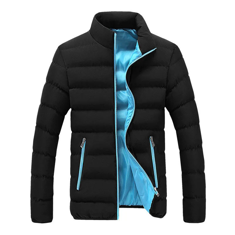 Men's Cotton Padded Jacket – Black, Warm, Casual, Autumn/Winter, Standing Collar, Thick Parker Coat