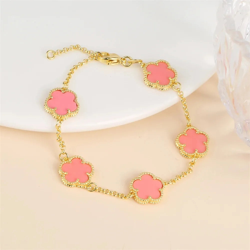 Five-Leaf Flower Jewelry Set – Bracelet & Necklace for Women