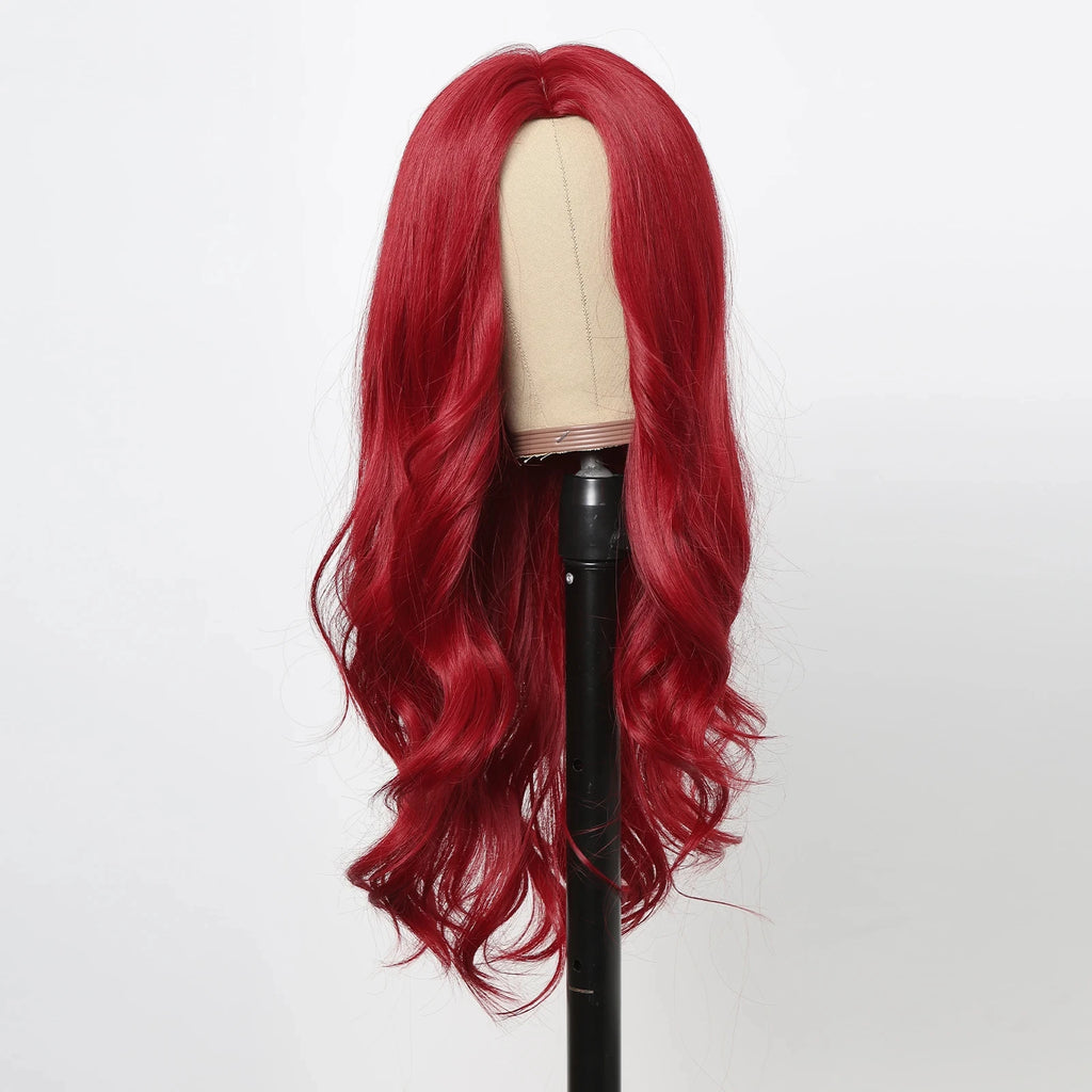 Red Synthetic Wig – Long Wavy, Natural Hairline, Heat-Resistant, Daily/Party/Cosplay