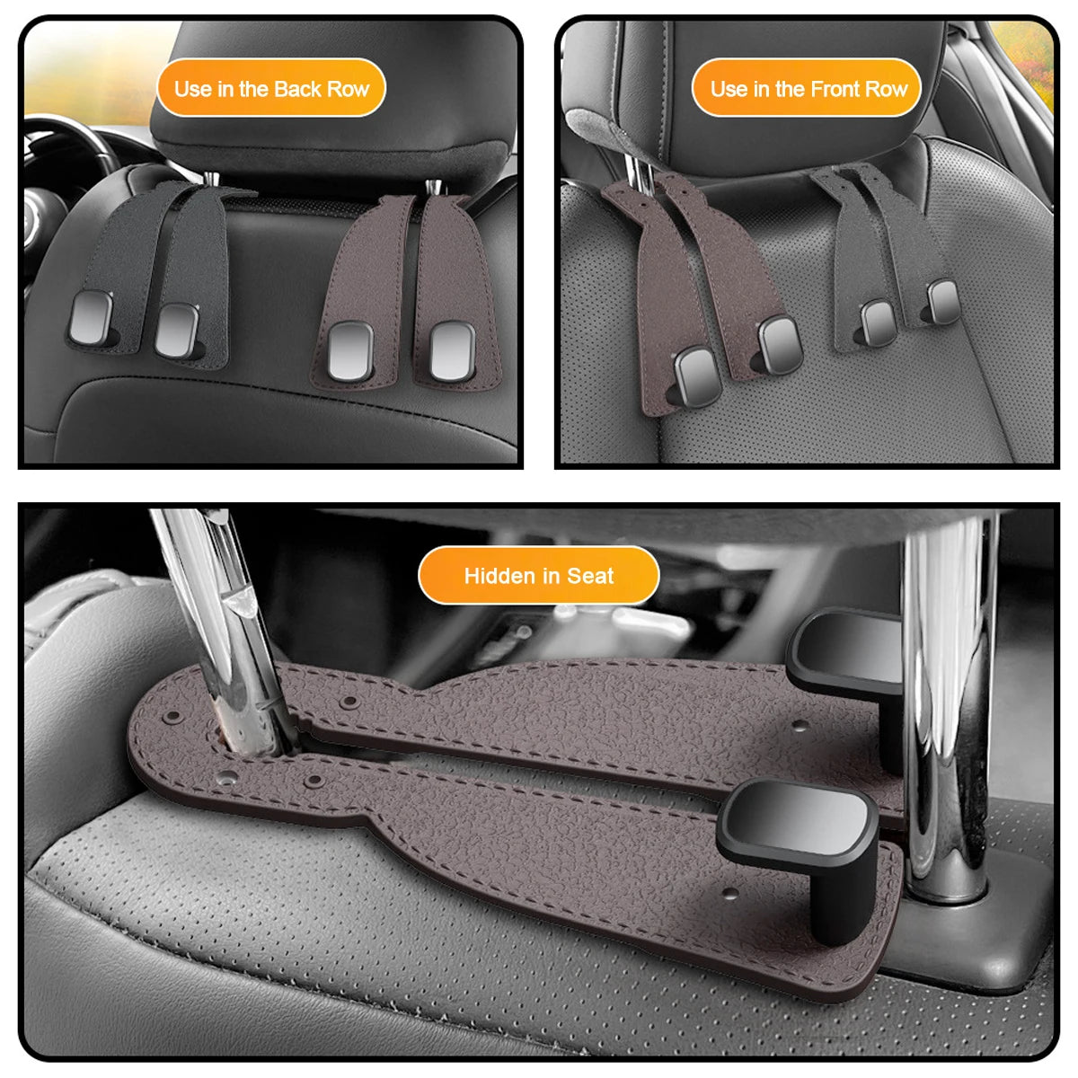 Multi-Functional Car Seat Headrest Hooks – Back Seat Organizer for Bags & Coats