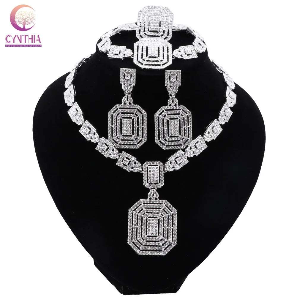 CYNTHIA Silver Plated Jewelry Set – Necklace, Earrings, Bracelet & Ring