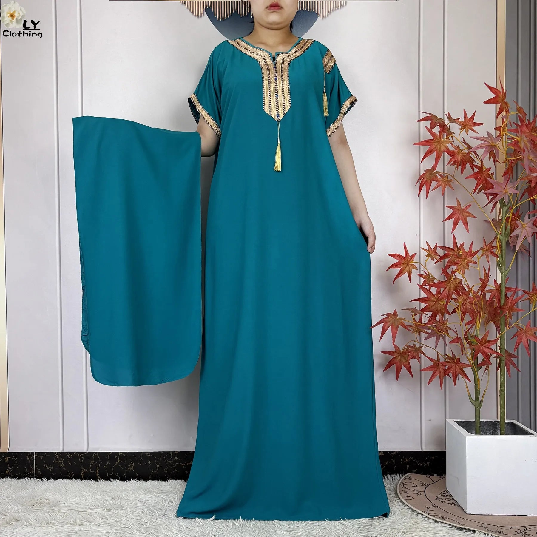 New Muslim Summer Cotton Maxi Dress – Loose Short Sleeve Abaya for Women
