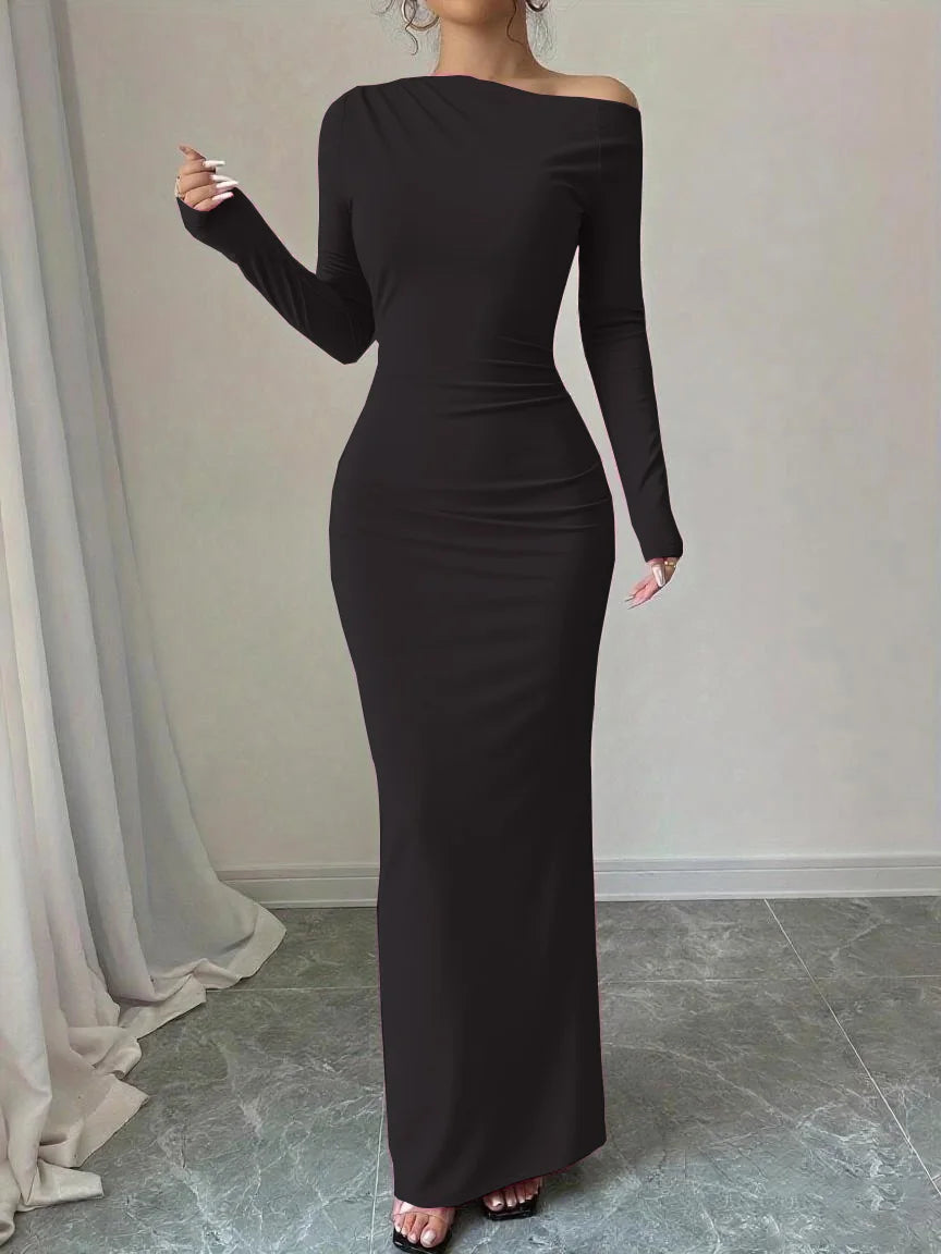 Autumn Solid Color High Waist Slim Fit Dress – Trendy & Elegant