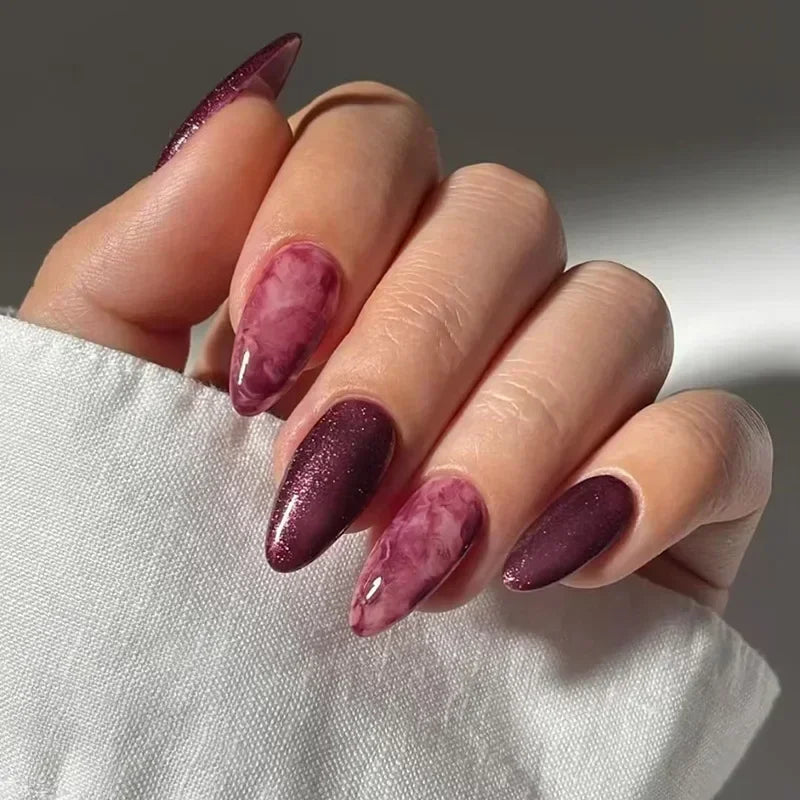 24pcs Matte Almond Press-On Nails with Rose Leaf Design