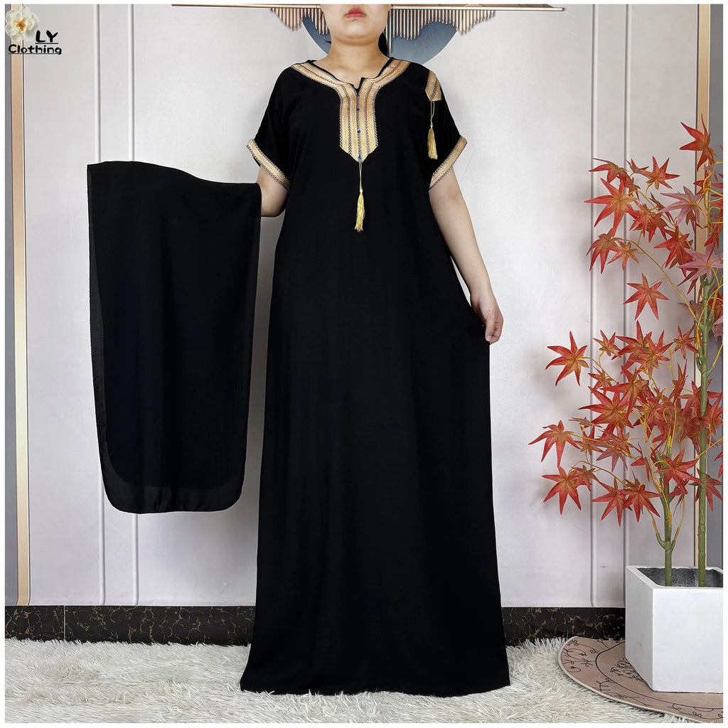 New Muslim Summer Cotton Maxi Dress – Loose Short Sleeve Abaya for Women
