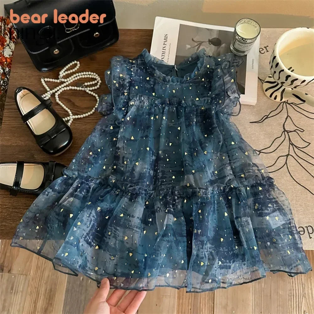 Bear Leader Girls Summer Dress – Sleeveless, Sequins Mesh, Princess Style, Birthday Party Dress