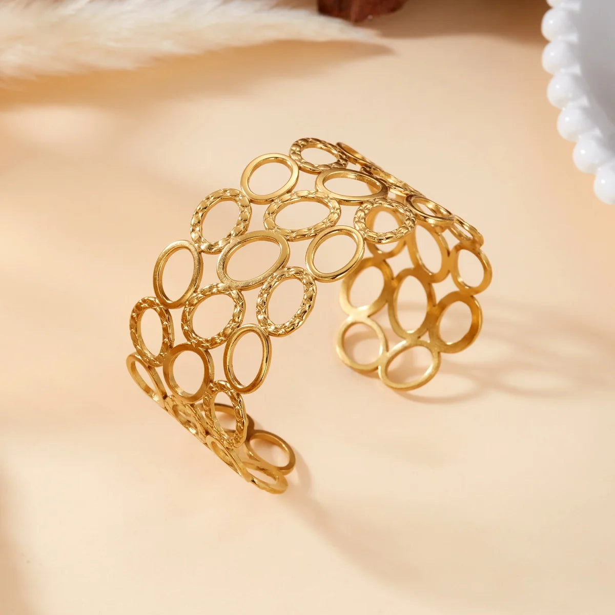 Simple Stainless Steel Hollow Oval Cuff Bracelet