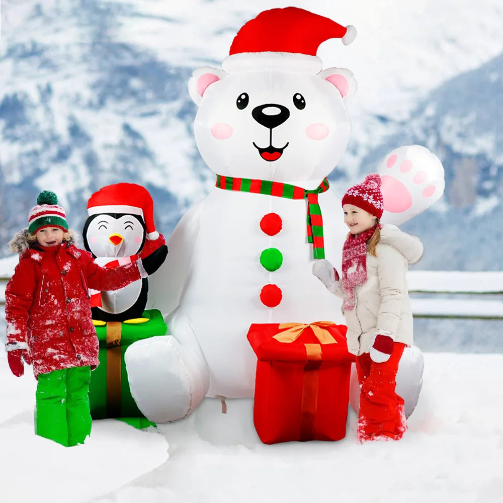 🎄 6FT Polar Bear & Penguin LED Inflatable – Noël Outdoor Decor
