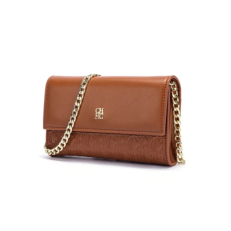 CHCH Women's Magnetic Flip Chain Shoulder Bag – Brown Small Square Wallet Bag