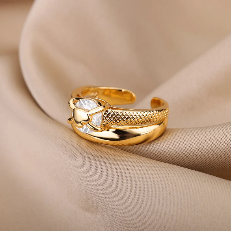 Gold Plated Adjustable Heart Ring for Women