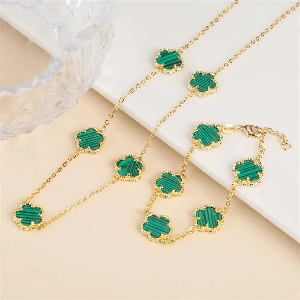 Five-Leaf Flower Jewelry Set – Bracelet & Necklace for Women