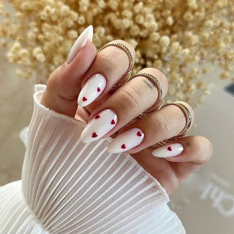 Medium Acrylic Almond Fake Nails – Removable Press-On, French Style, Europe/USA Design