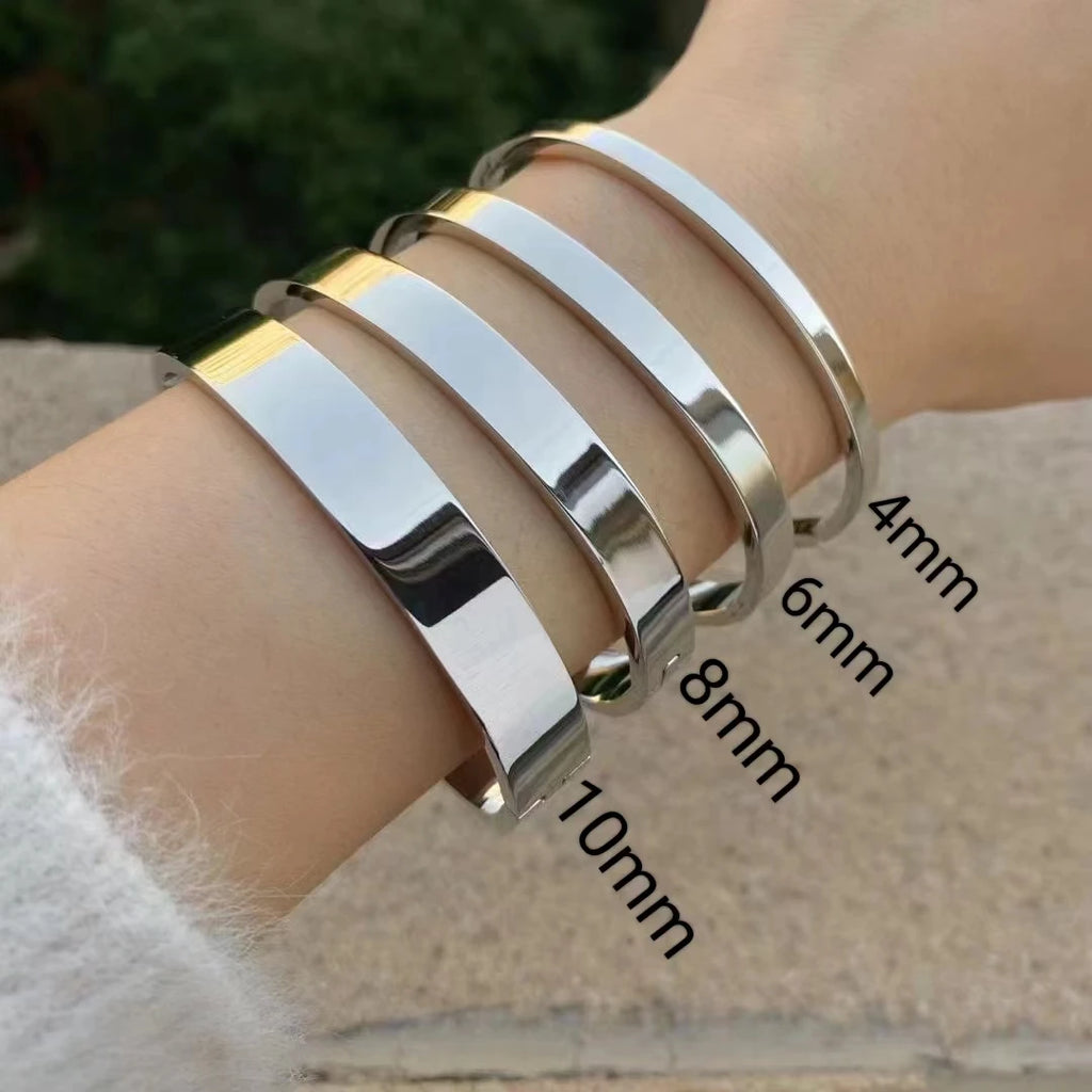 Oval Smooth Stainless Steel Bangle. 18k Gold Color Charm Jewelry Gifts Wholesale