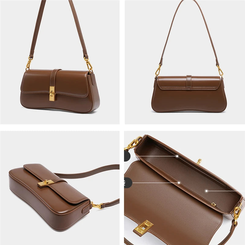 Elegant Leather Underarm Bag – Luxury Women’s Crossbody Saddle Handbag