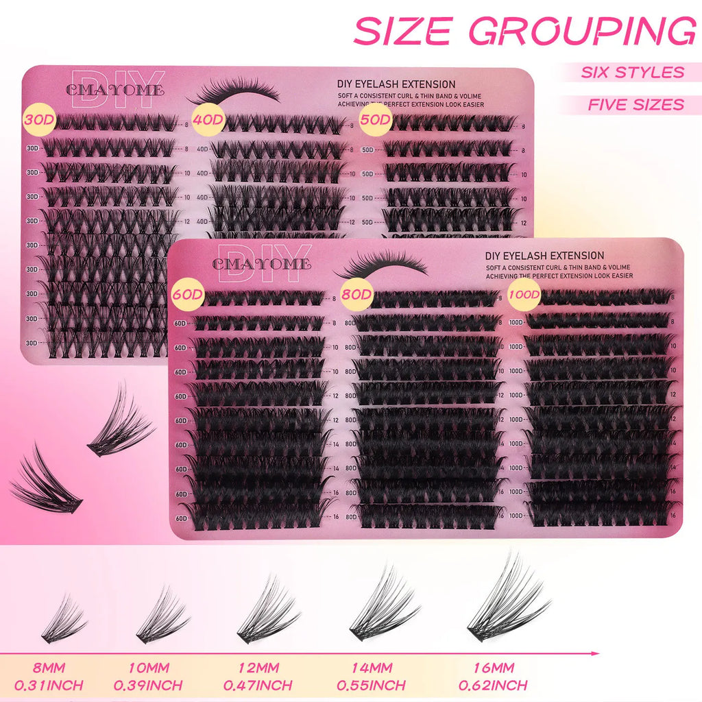 600PCS Eyelash Extensions – Thick Fluffy, 30D/100D, Mixed Length, DIY Cluster Lashes