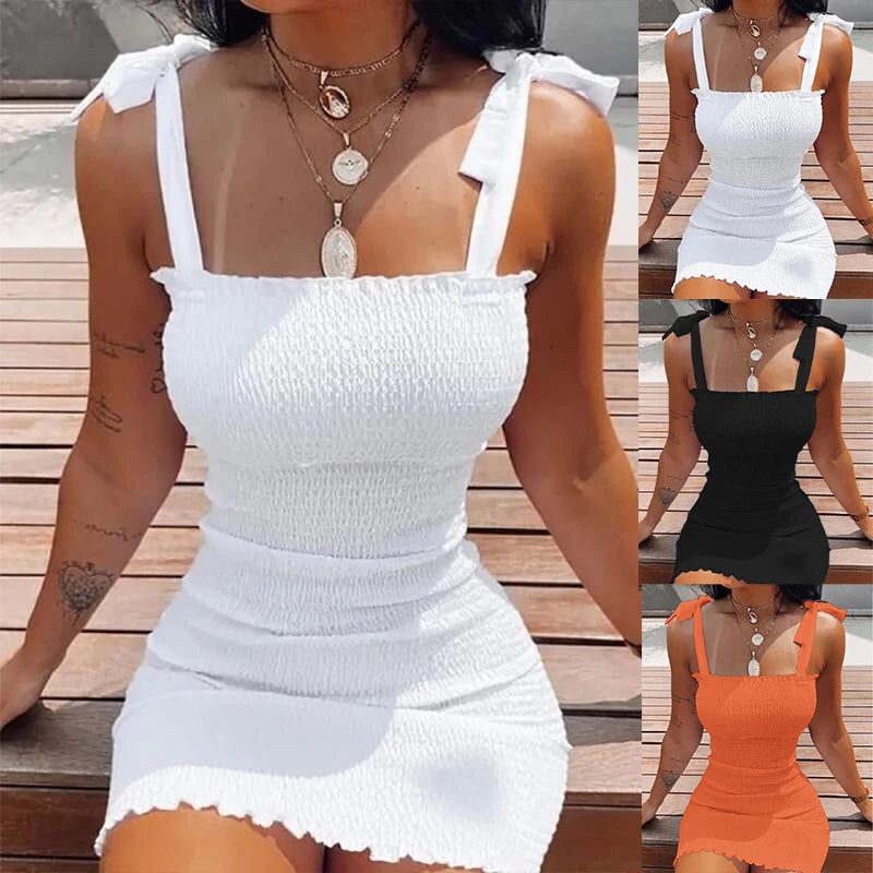 Trendy Solid Strap Short White Dresses Off Shoulde