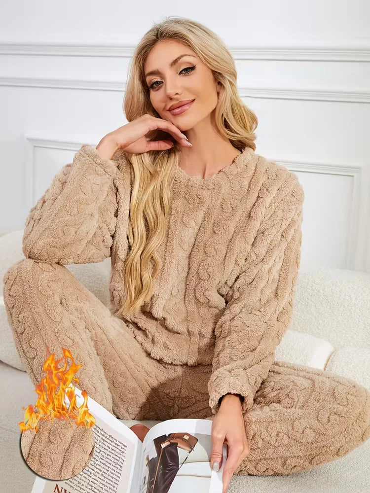 Women’s Autumn-Winter Fleece Pajama Set – Long Sleeve & Pants