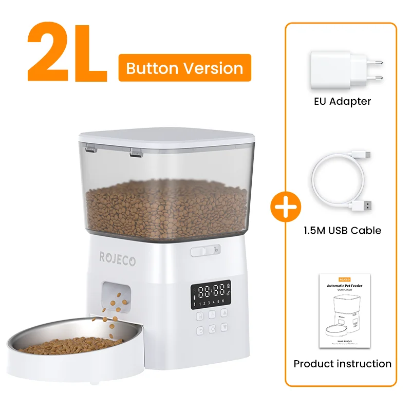 ROJECO Automatic Pet Feeder – Button Version, Smart Cat & Dog Food Dispenser